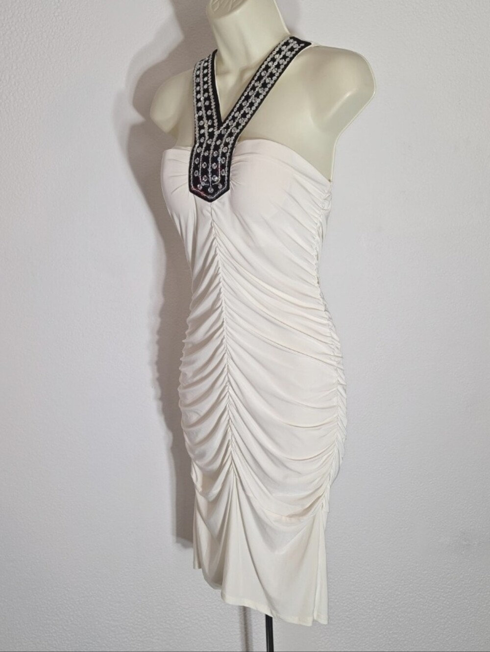 Savannah Studio Dress Sequined Ruched Cream Size L - Picture 8 of 13